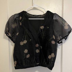 Madewell Silk Organza Puff Sleeve Wrap Top Aster Portrait Floral Womens M